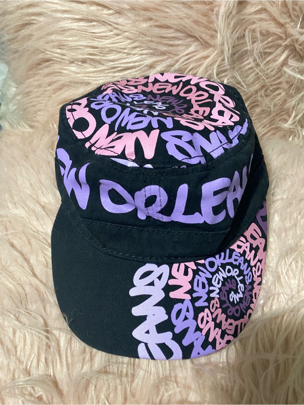 Robin Ruth Black jersey Cap with Pink & Purple Graffiti Print